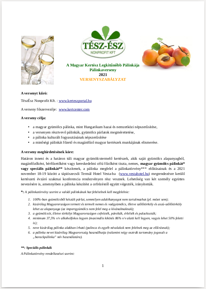 Magyar kertesz legkitunobb Palinkaja Palinkaverseny Versenyszabalyzat ikonkep 1 oldal